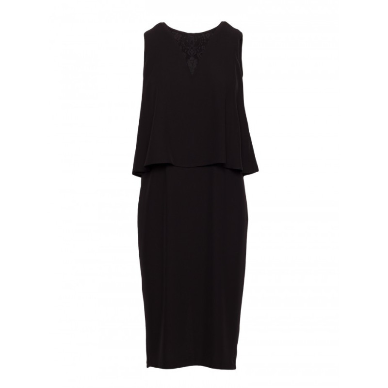 S422 Sukienka ze wstawką z koronki - czarna