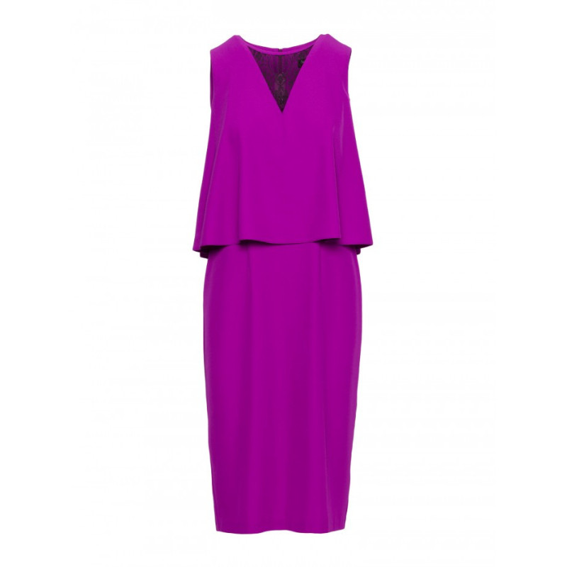 S422 Sukienka ze wstawką z koronki - lawendowa