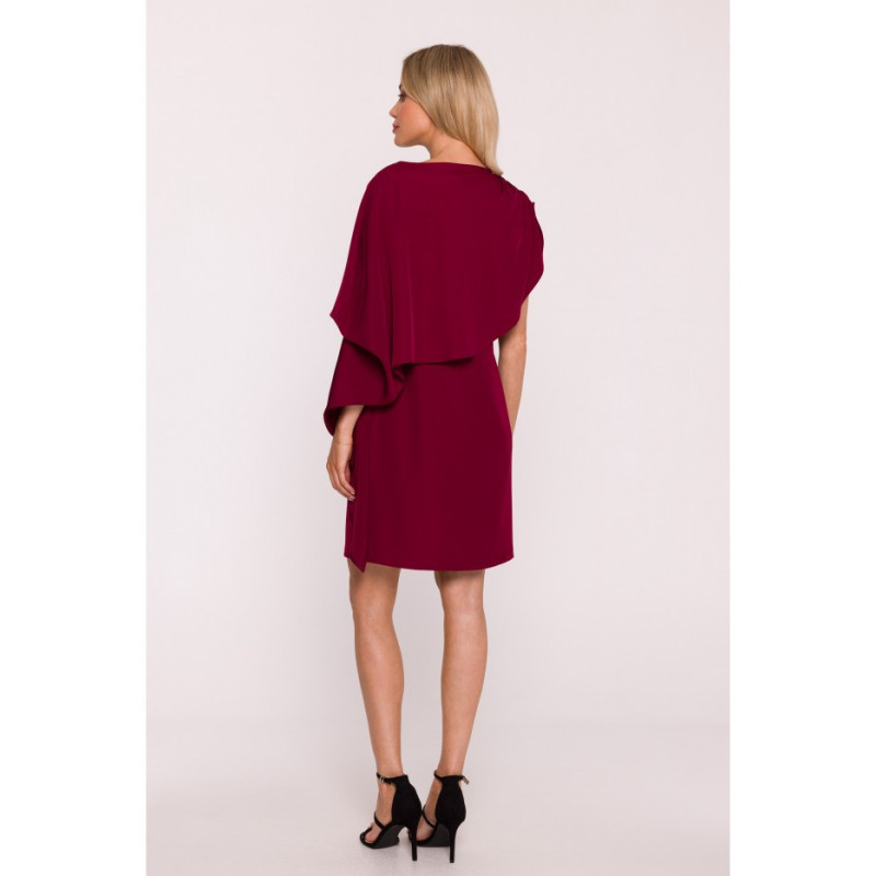 S423 Sukienka z peleryną - bordowa