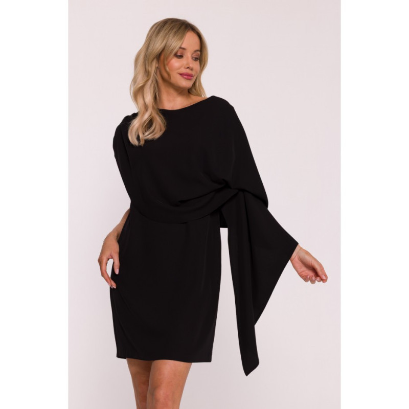 S423 Sukienka z peleryną - czarna