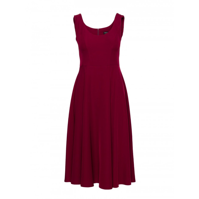 S424 Sukienka rozkloszowana - bordowa