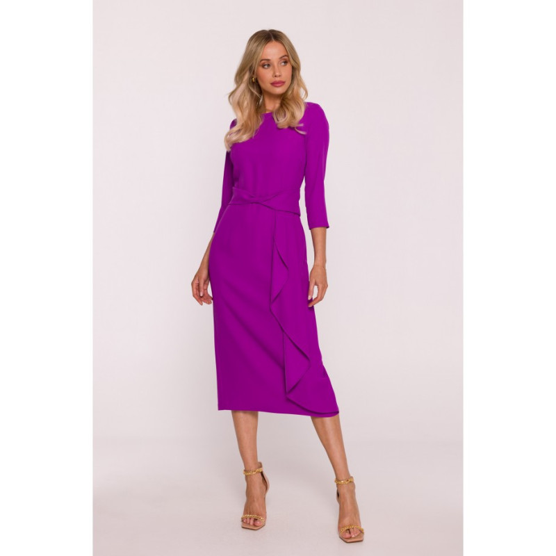 S425 Sukienka z falbaną - lawendowa