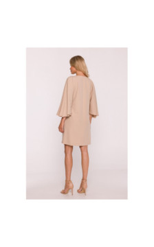 S426 Sukienka z rękawami kimonowymi - beżowa