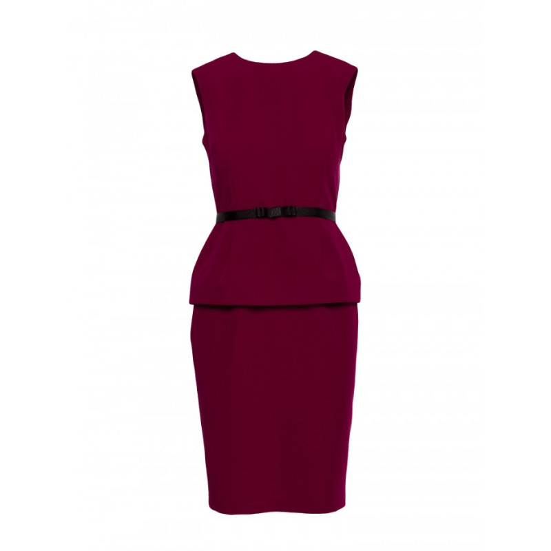 S427 Sukienka ołówkowa z baskinką - bordowa