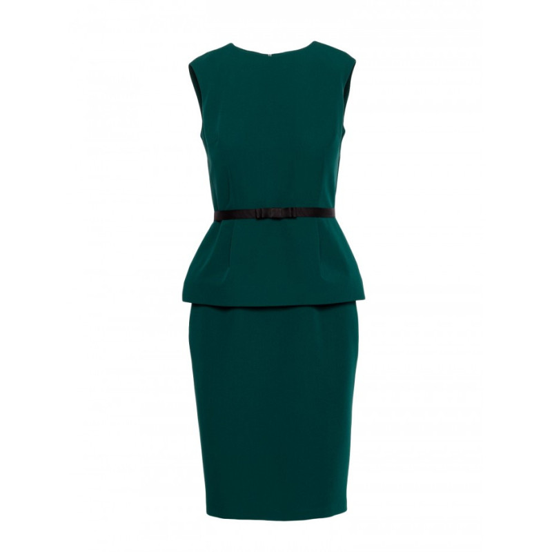 S427 Sukienka ołówkowa z baskinką - zielona