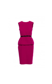 S427 Sukienka ołówkowa z baskinką - śliwkowa