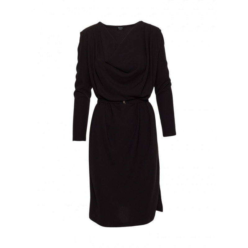 S428 Sukienka z drapowanym dekoltem - czarna