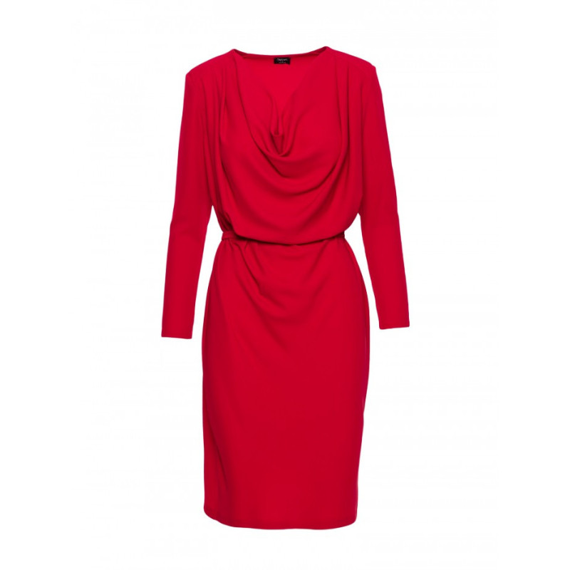 S428 Sukienka z drapowanym dekoltem - czerwona