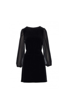 M886 Sukienka welurowa z szyfonowymi rękawami - czarna