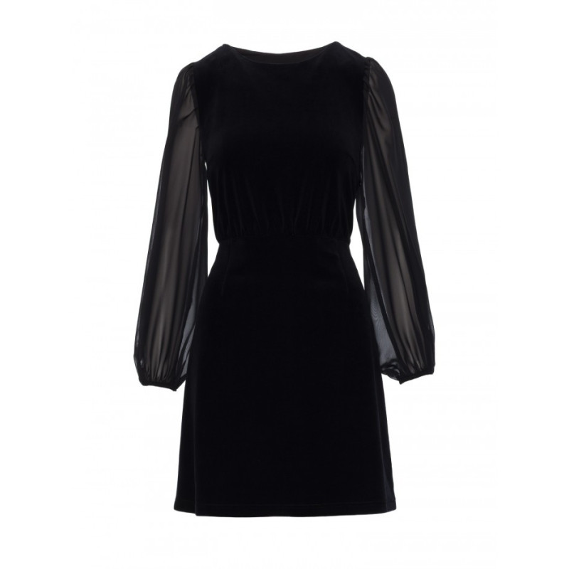 M886 Sukienka welurowa z szyfonowymi rękawami - czarna