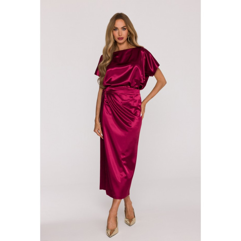 M887 Sukienka z wiązaniem - bordowa