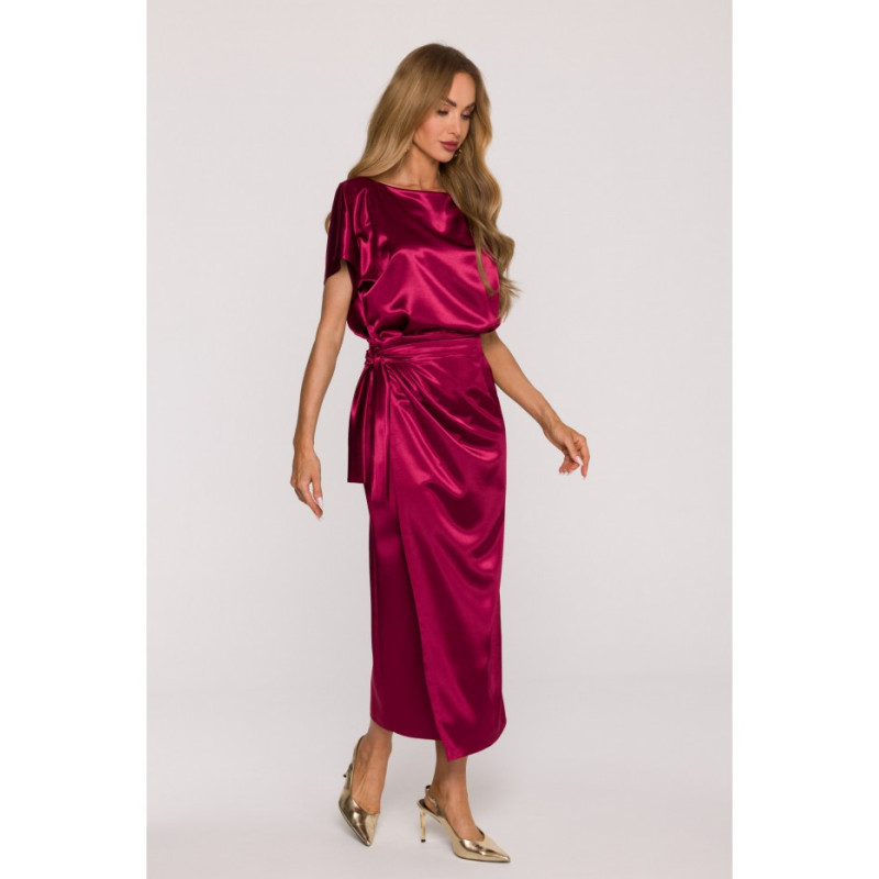 M887 Sukienka z wiązaniem - bordowa