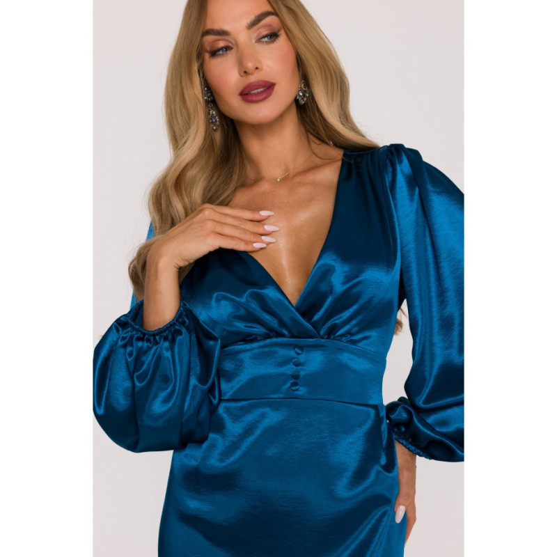 M888 Sukienka mini z bufiastymi rękawami - morska