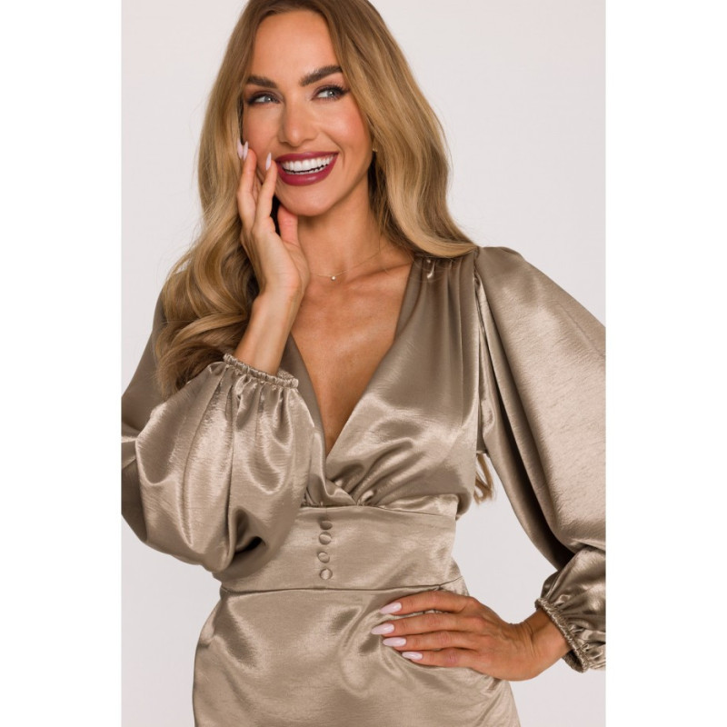 M888 Sukienka mini z bufiastymi rękawami - złota