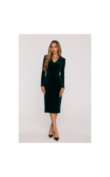 M889 Sukienka welurowa z dekoltem - zielona