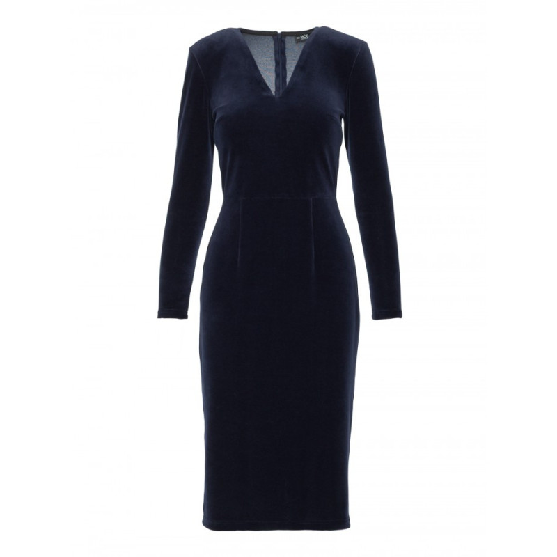 M889 Sukienka welurowa z dekoltem - granatowa