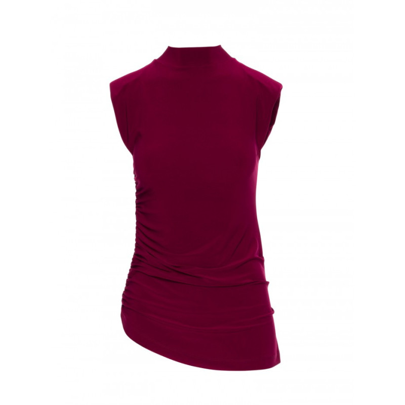 M890 Komplet z marszczoną bluzką i szerokimi spodniami - bordowy