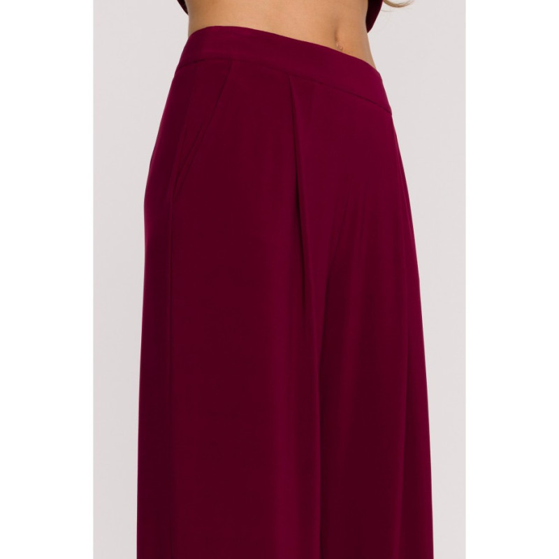 M890 Komplet z marszczoną bluzką i szerokimi spodniami - bordowy