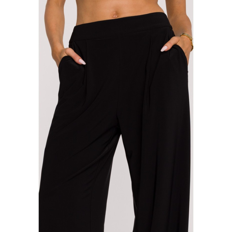 M890 Komplet z marszczoną bluzką i szerokimi spodniami - czarny