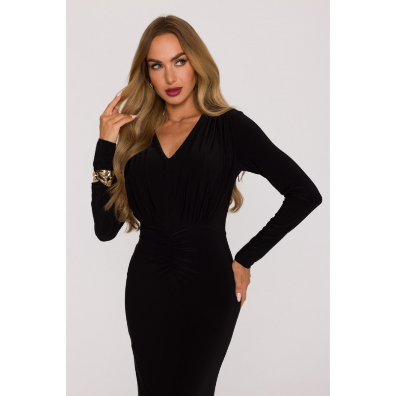 M891 Sukienka maxi z szarfą - czarna