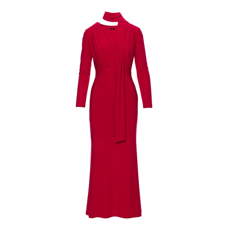 M891 Sukienka maxi z szarfą - czerwona