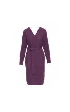 M810 Sukienka swetrowa z dekoltem kopertowym i paskiem - wrzosowa