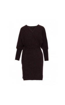 M631 Sukienka swetrowa kopertowa z wiązaniem - czekoladowa