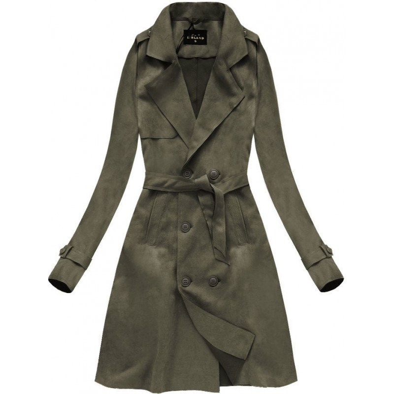 WILDLEDER ZWEIREIHER TRENCHCOAT KHAKI (6003) striukė getstyle