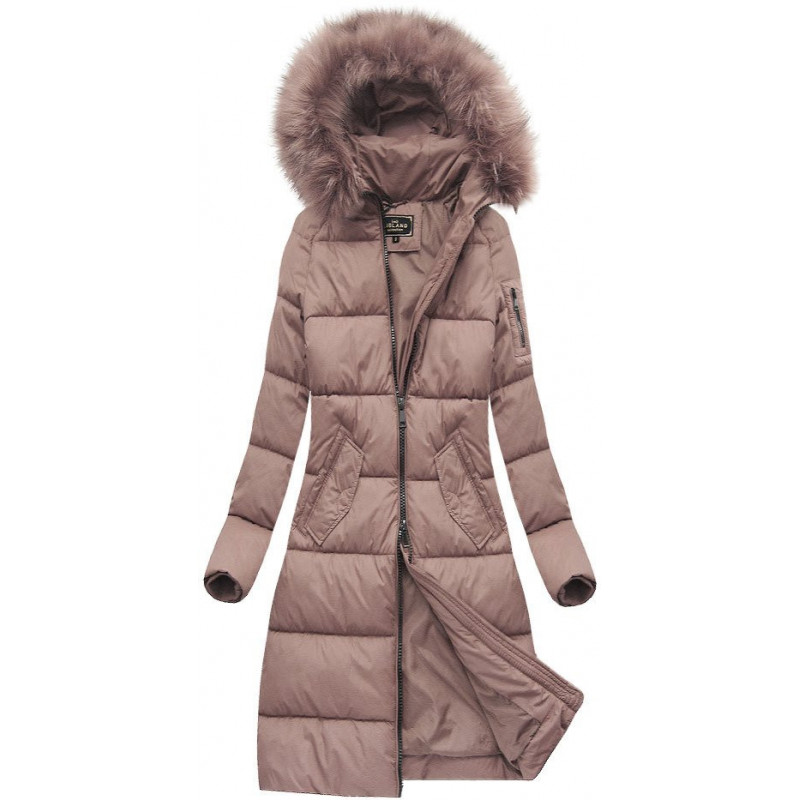 LONG QUILTED HOODED WINTER JACKET VINTAGE PINK (7751BIG) striukė LONG QUILTED HOODED WINTER JACKET VINTAGE PINK (7751BIG) striukė