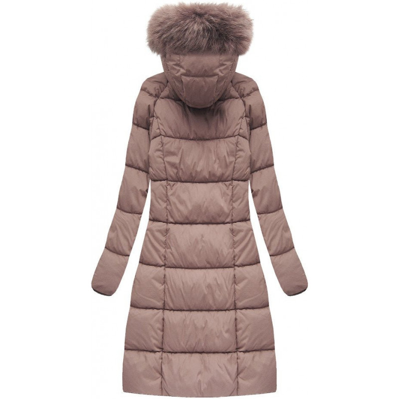 LONG QUILTED HOODED WINTER JACKET VINTAGE PINK (7751BIG) striukė LONG QUILTED HOODED WINTER JACKET VINTAGE PINK (7751BIG) striukė