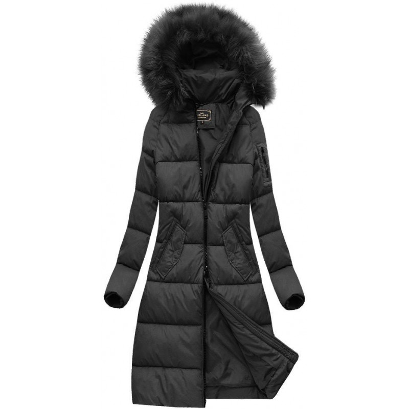LONG QUILTED HOODED WINTER JACKET BLACK (7751BIG) striukė getstyle