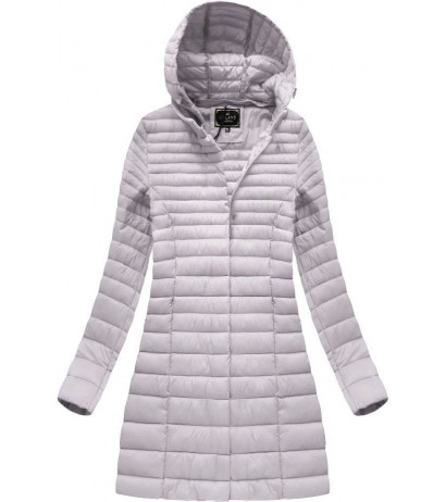 LONG QUILTED HOODED JACKET LIGHT GREY (7240BIG) striukė - Drabuziai internetu
