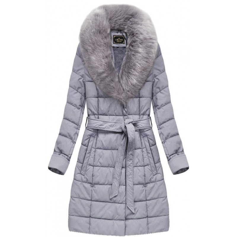 COAT WITH FUR COLLAR LILAC (5527BIG) striukė COAT WITH FUR COLLAR LILAC (5527BIG) striukė