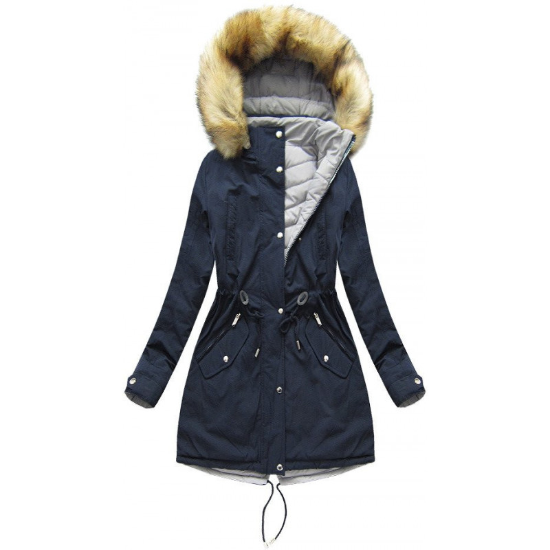 REVERSIBLE HOODED JACKET NAVY BLUE-GREY (W211) striukė REVERSIBLE HOODED JACKET NAVY BLUE-GREY (W211) striukė