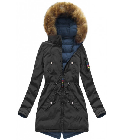 REVERSIBLE HOODED JACKET NAVY BLUE-BLACK (7313) striukė - Drabuziai internetu