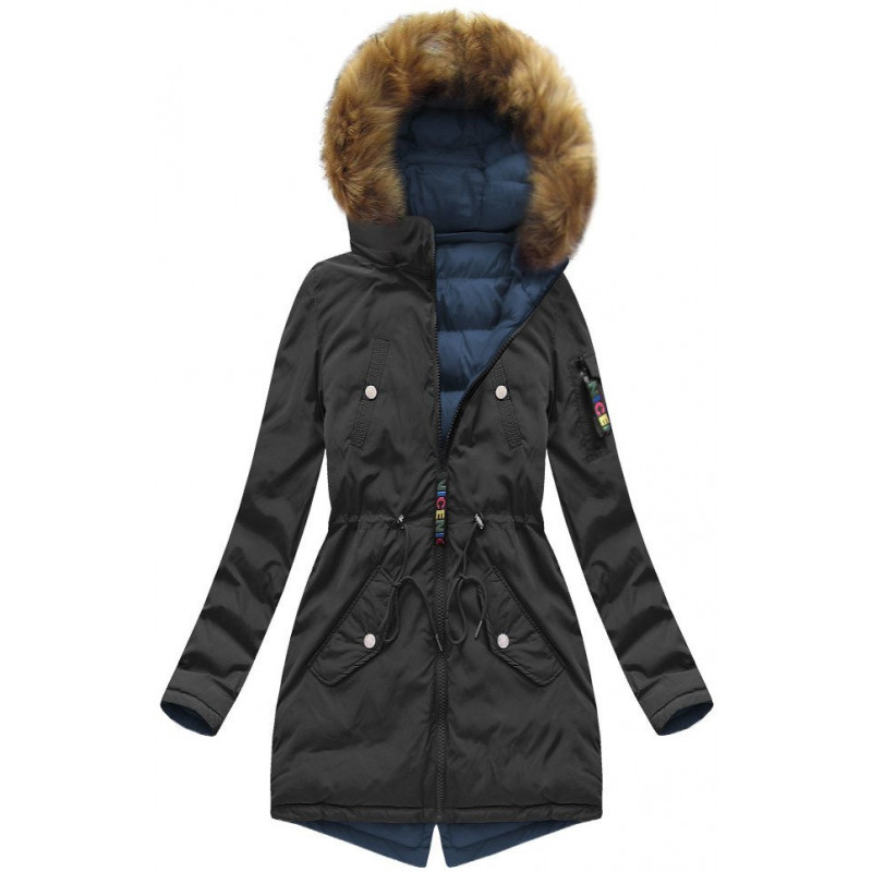 REVERSIBLE HOODED JACKET WINE-BLACK (W632) striukė getstyle