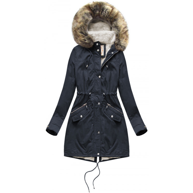 FUR HOODED PARKA NAVY BLUE (7602BIG) striukė FUR HOODED PARKA NAVY BLUE (7602BIG) striukė