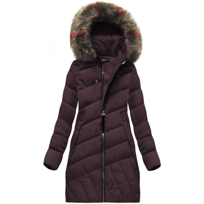 QUILTED HOODED JACKET BURGUNDY (BH-1849) striukė QUILTED HOODED JACKET BURGUNDY (BH-1849) striukė