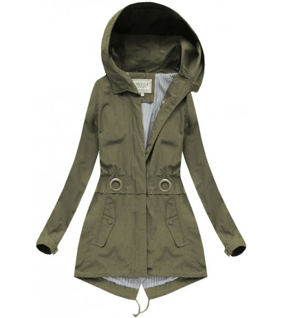 LONG HOODED JACKET KHAKI (W729) striukė - Drabuziai internetu