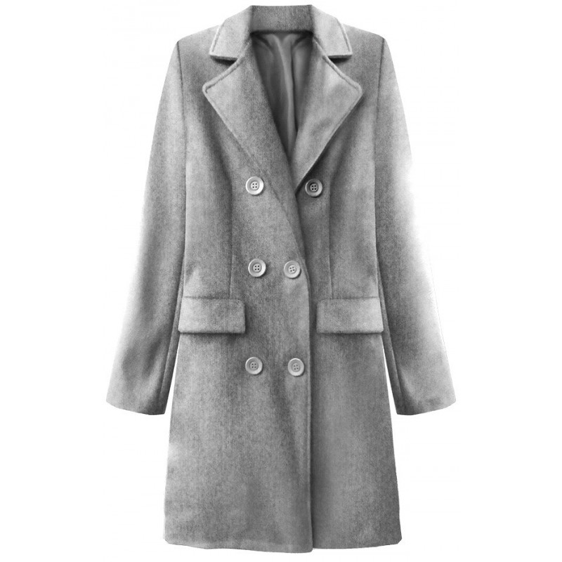BUTTON FASTENING DOUBLE-BREASTED COAT LIGHT GREY (22791) striukė getstyle