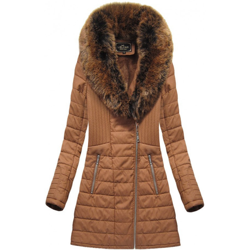 COAT WITH FUR COLLAR GINGERBREAD (LD5520) striukė getstyle