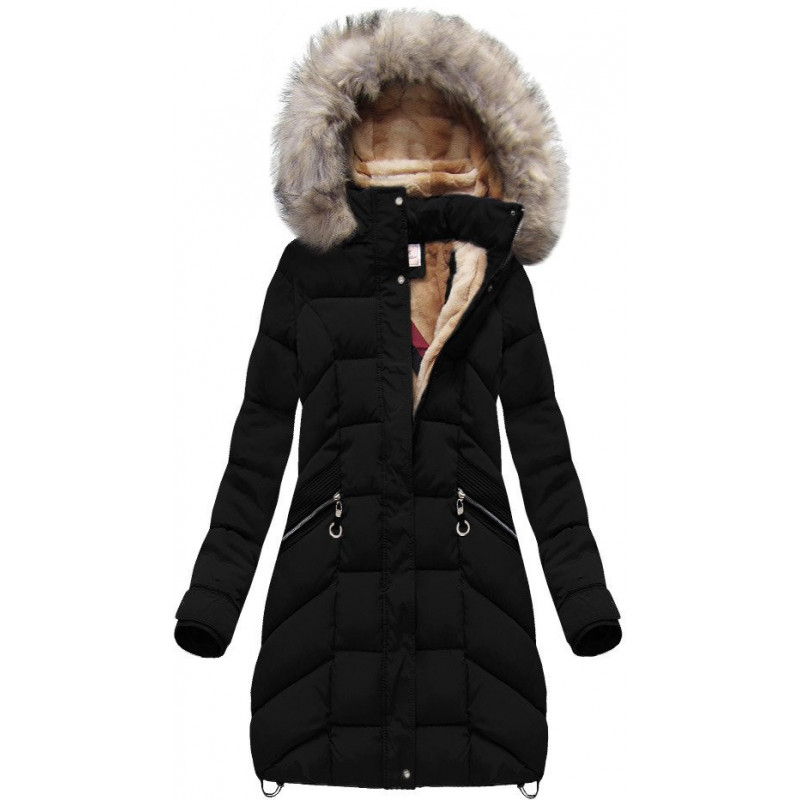 QUILTED HOODED JACKET BLACK (W737) striukė QUILTED HOODED JACKET BLACK (W737) striukė