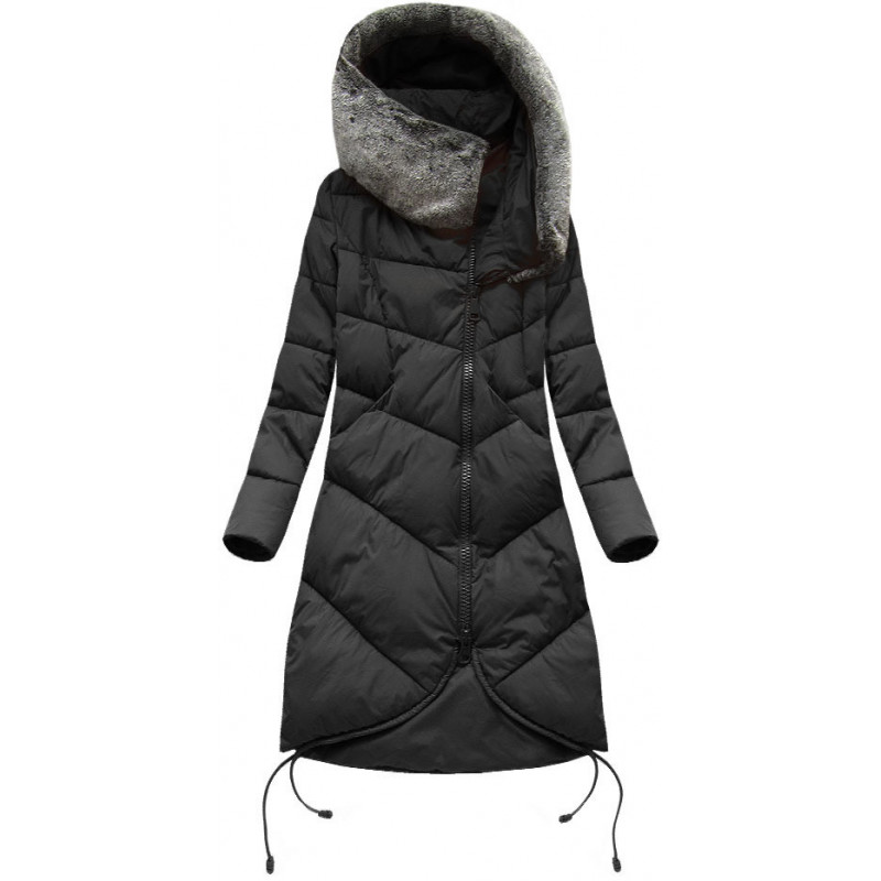 LONG HOODED WINTER JACKET BLACK (7755) striukė LONG HOODED WINTER JACKET BLACK (7755) striukė