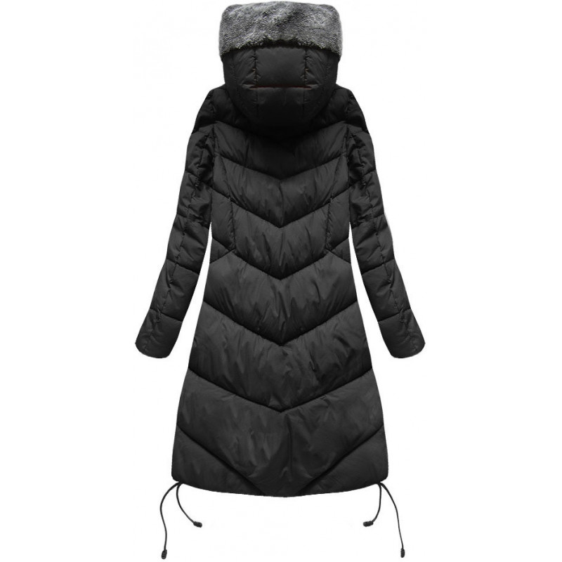 LONG HOODED WINTER JACKET BLACK (7755) striukė LONG HOODED WINTER JACKET BLACK (7755) striukė