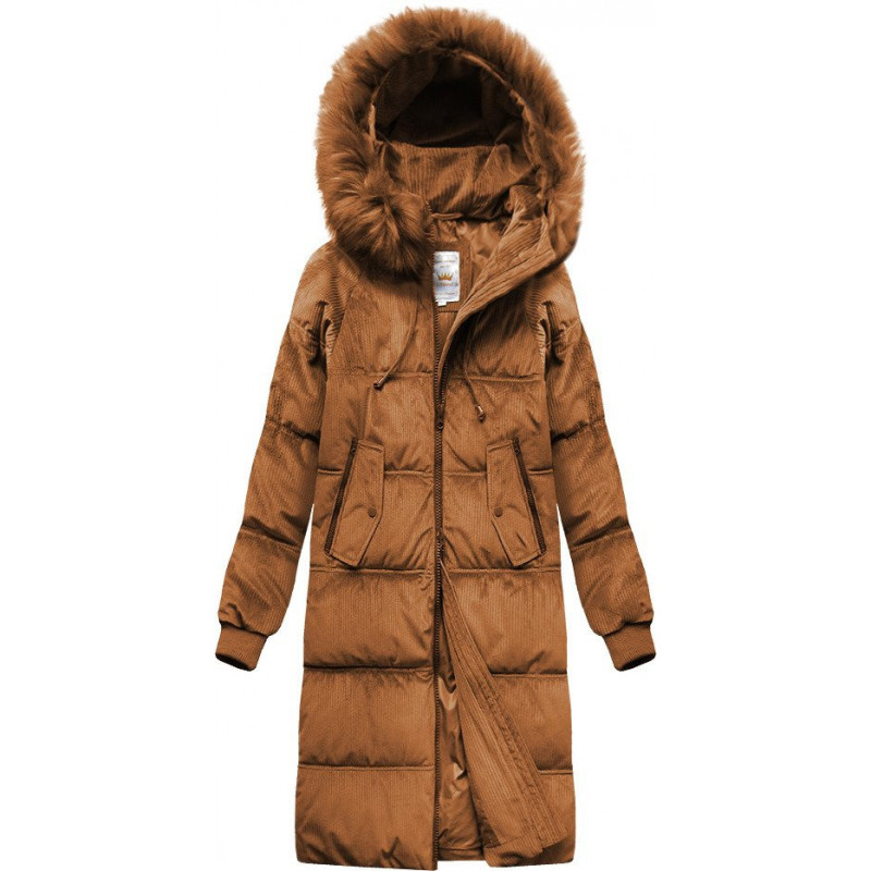 STRIPED JACKET WITH CARAMEL HOOD (7763) striukė getstyle