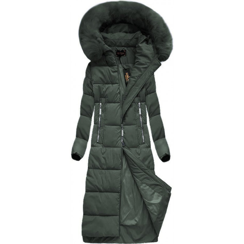 LONG WINTER HOODED JACKET GREEN (7688) striukė LONG WINTER HOODED JACKET GREEN (7688) striukė