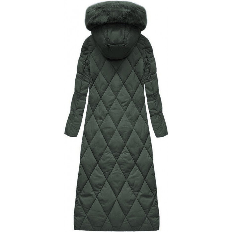 LONG WINTER HOODED JACKET GREEN (7688) striukė LONG WINTER HOODED JACKET GREEN (7688) striukė