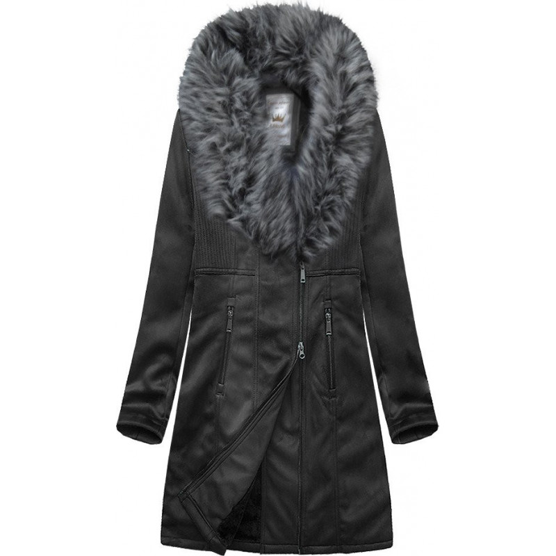 BLACK SUEDE JACKET WITH FUR (6517BIG) striukė getstyle