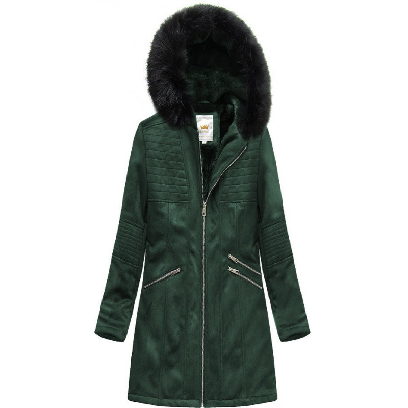 SUEDE JACKET WITH HOODED BOTTLE GREEN (6516) striukė getstyle
