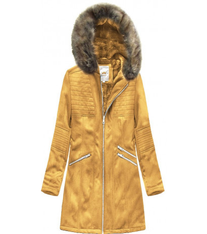 SUEDE JACKET WITH MUSTARD HOOD (6516) striukė - Drabuziai internetu
